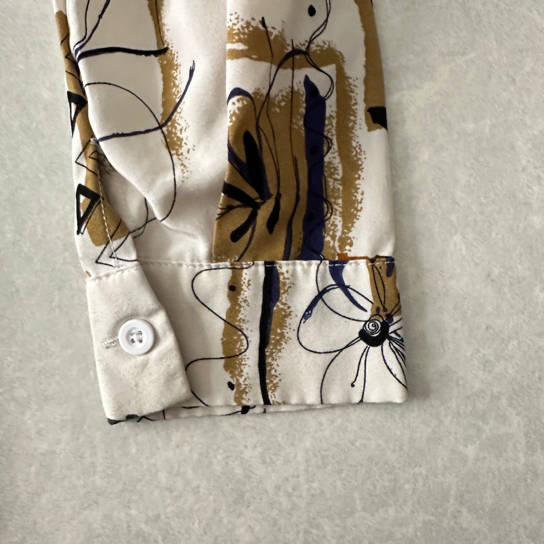 アート柄グラフィックプリントシャツ 総柄 M 古着 メンズ