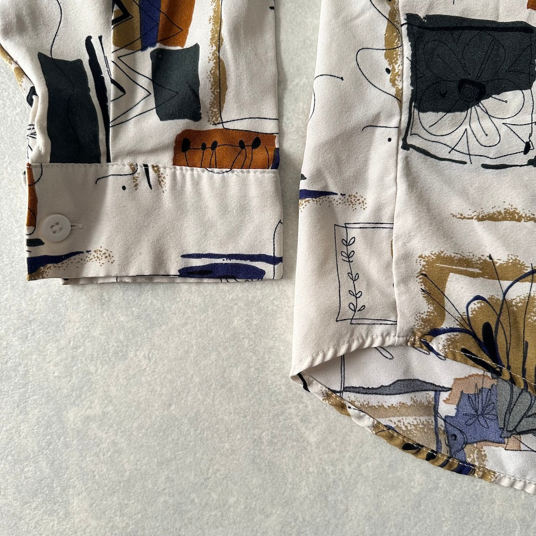 アート柄グラフィックプリントシャツ 総柄 M 古着 メンズ