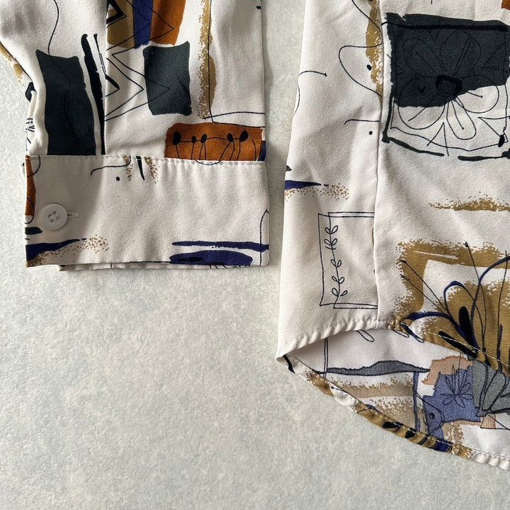 アート柄グラフィックプリントシャツ 総柄 M 古着 メンズ