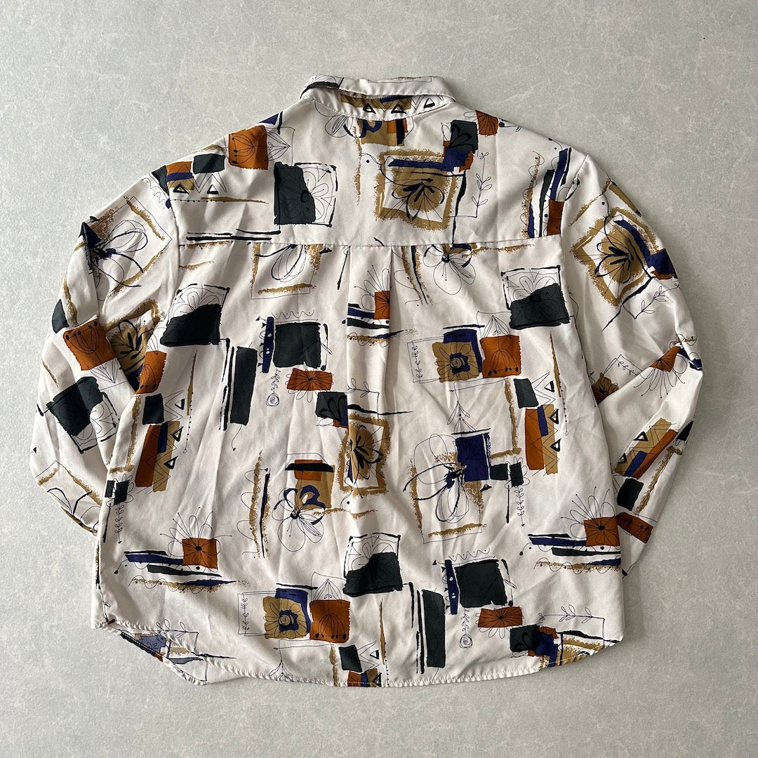 アート柄グラフィックプリントシャツ 総柄 M 古着 メンズ