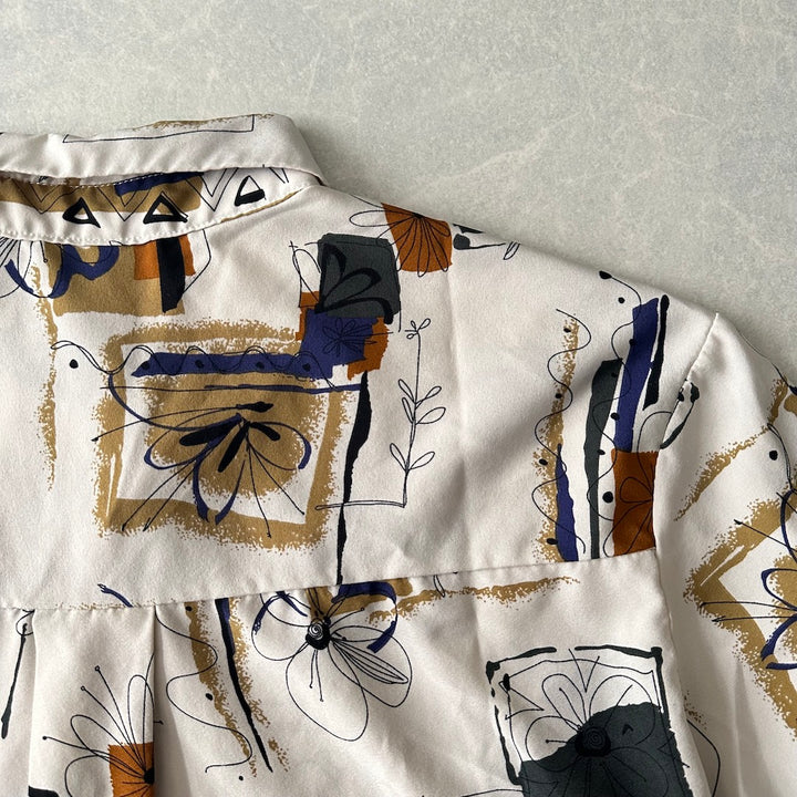 アート柄グラフィックプリントシャツ 総柄 M 古着 メンズ