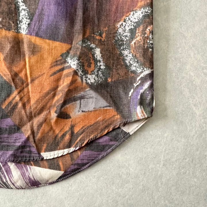 アート柄編立衿総柄シャツ 総柄 L 古着 メンズ