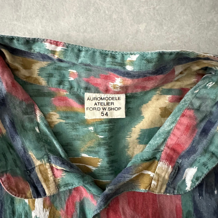 幾何学柄ネイティブ柄スタンドカラーシャツ 総柄 L 古着 メンズ