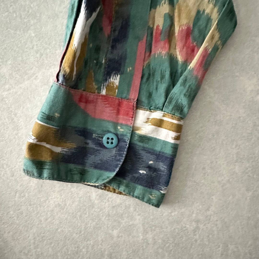 幾何学柄ネイティブ柄スタンドカラーシャツ 総柄 L 古着 メンズ