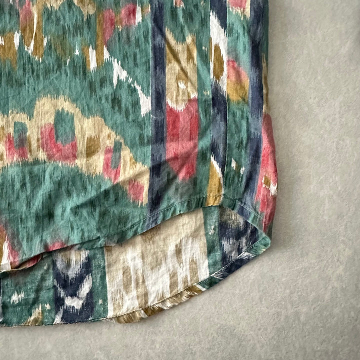 幾何学柄ネイティブ柄スタンドカラーシャツ 総柄 L 古着 メンズ