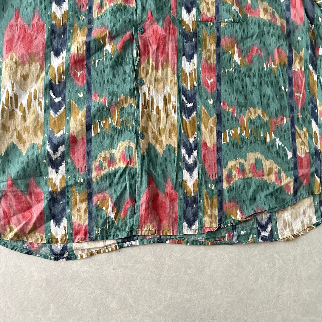 幾何学柄ネイティブ柄スタンドカラーシャツ 総柄 L 古着 メンズ