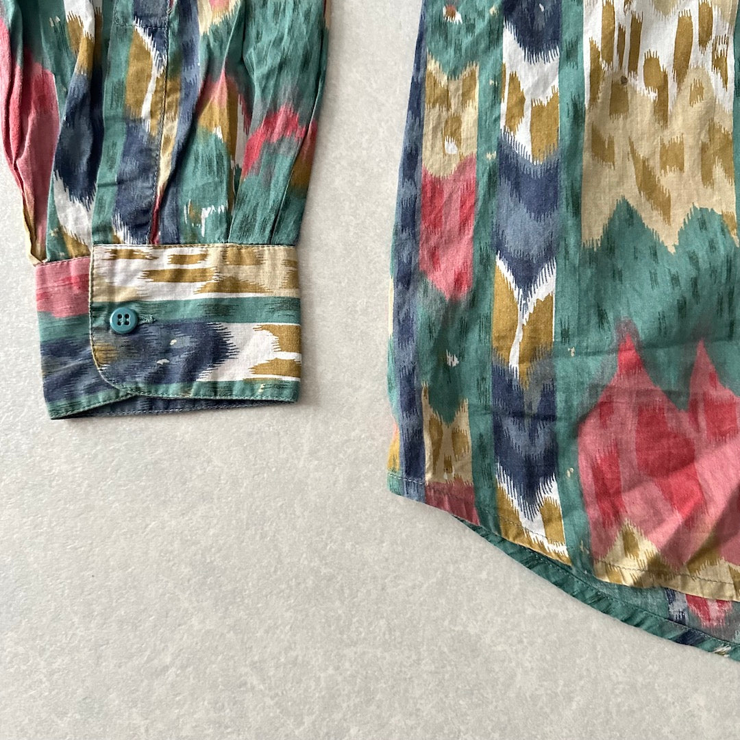 幾何学柄ネイティブ柄スタンドカラーシャツ 総柄 L 古着 メンズ