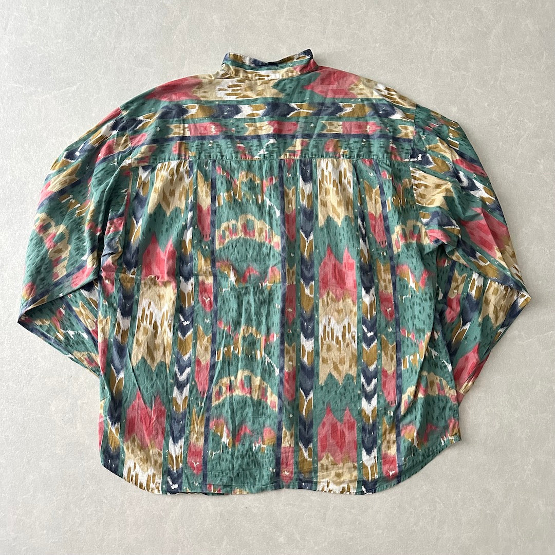 幾何学柄ネイティブ柄スタンドカラーシャツ 総柄 L 古着 メンズ