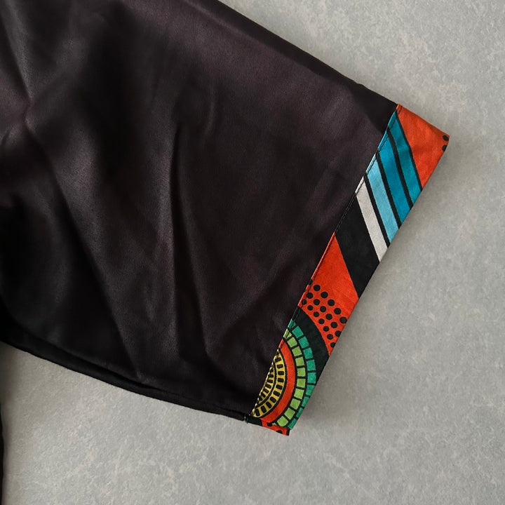 アジアンネイティブ柄アシンメトリー半袖シャツ ブラウン L 古着 メンズ