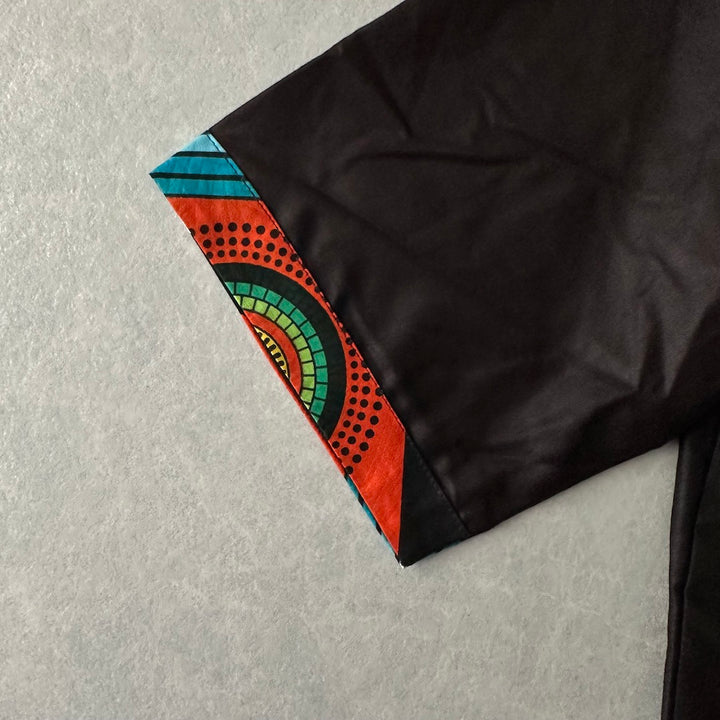 アジアンネイティブ柄アシンメトリー半袖シャツ ブラウン L 古着 メンズ