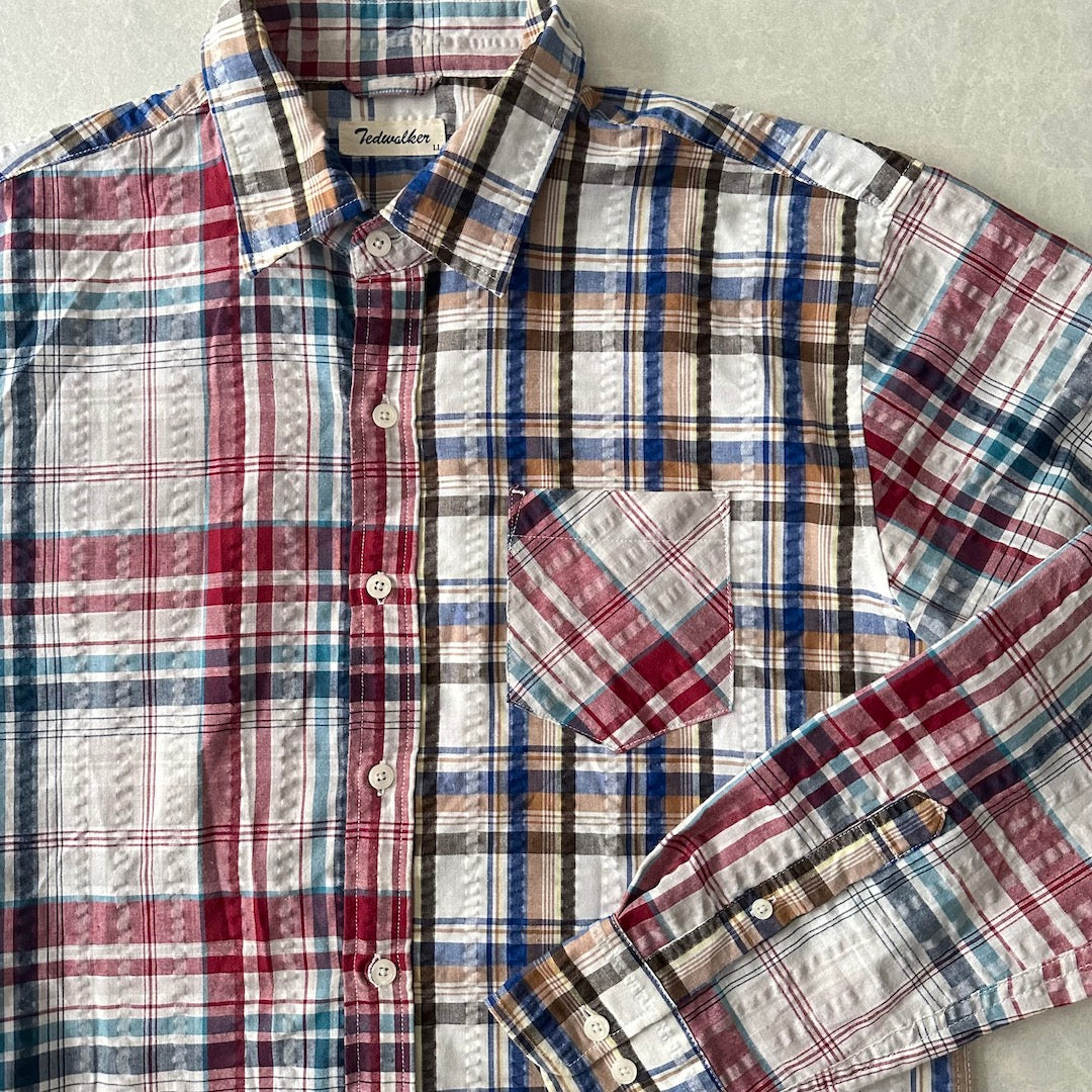 クレイジーパターンチェック柄シャツ チェック柄 LL 古着 メンズ