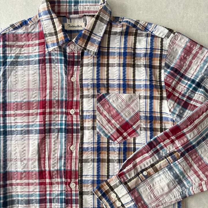 クレイジーパターンチェック柄シャツ チェック柄 LL 古着 メンズ