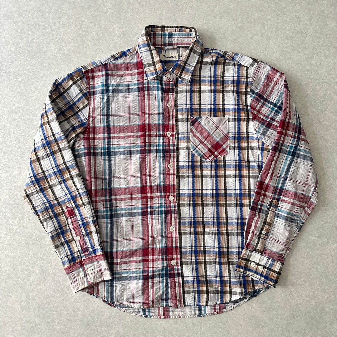 クレイジーパターンチェック柄シャツ チェック柄 LL 古着 メンズ