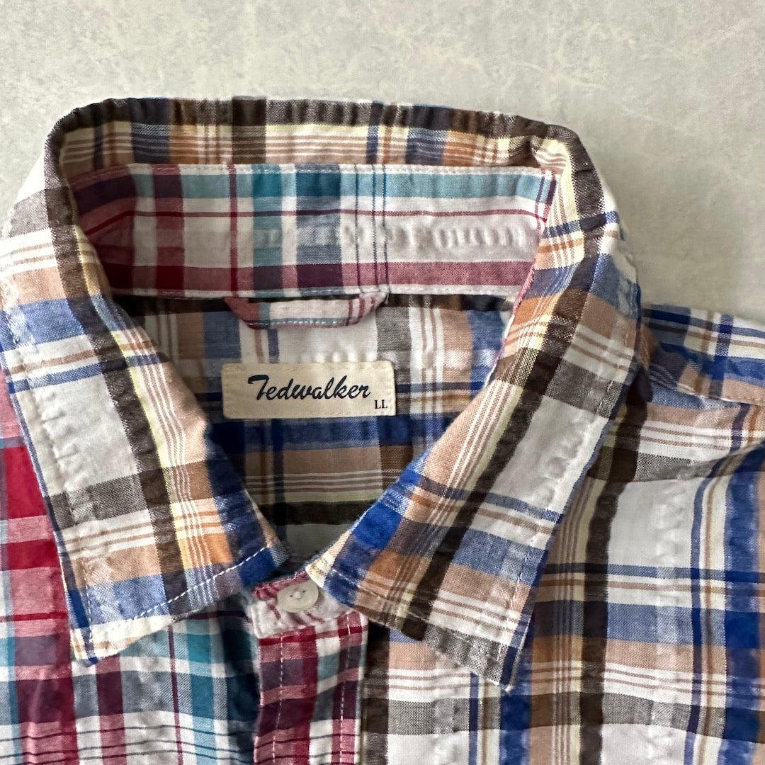 クレイジーパターンチェック柄シャツ チェック柄 LL 古着 メンズ