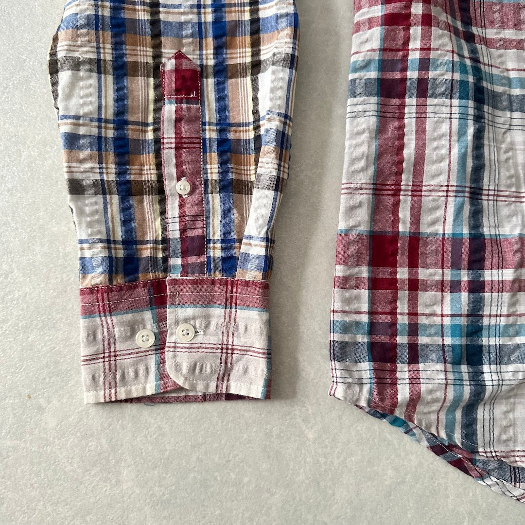 クレイジーパターンチェック柄シャツ チェック柄 LL 古着 メンズ