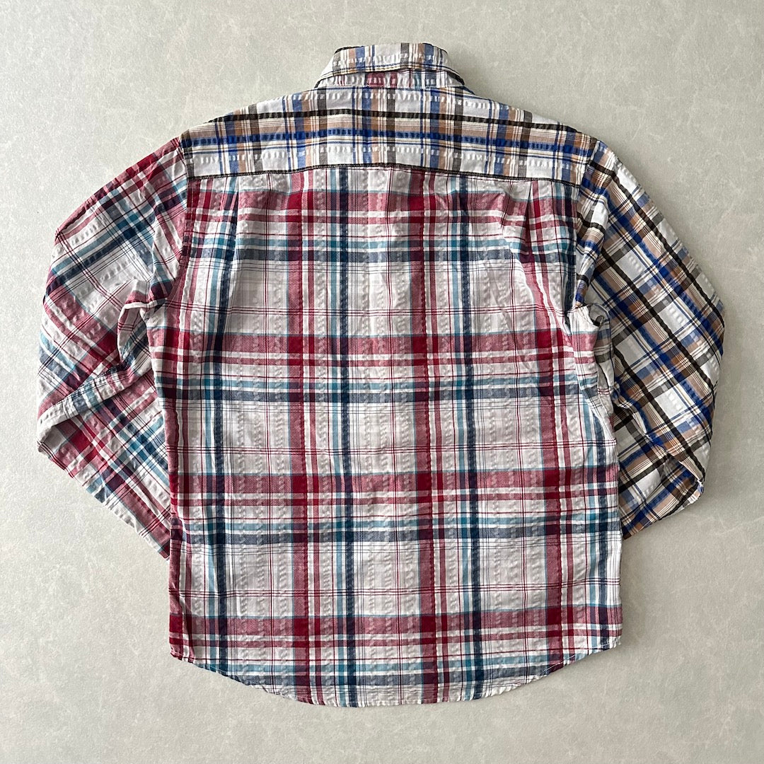 クレイジーパターンチェック柄シャツ チェック柄 LL 古着 メンズ