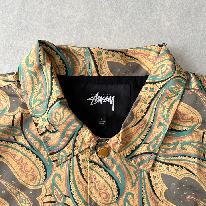 【STUSSY】ペイズリー柄グラフィックジャケット 総柄 L 古着 メンズ