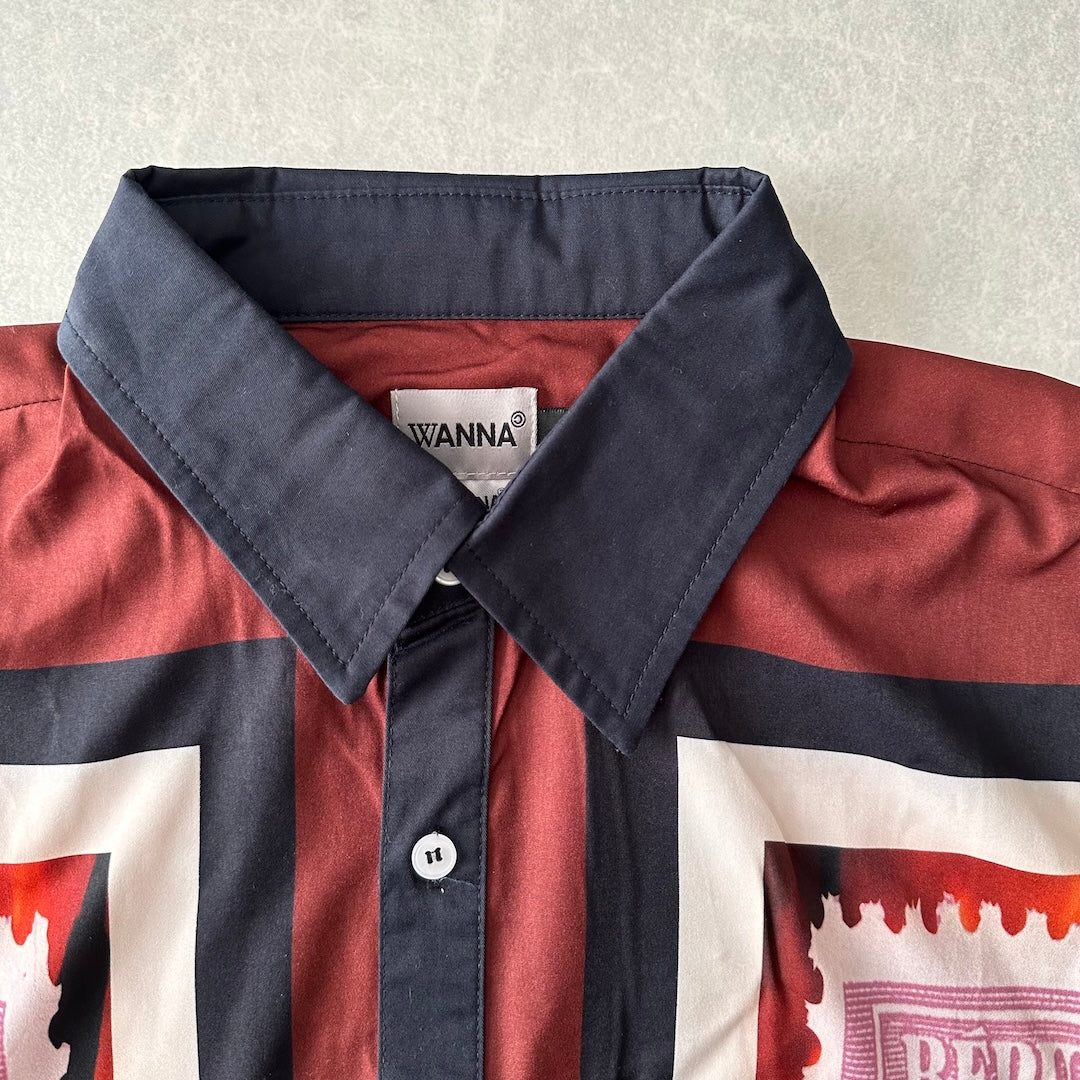 【WANNA】アート柄プリントシャツ ブラウン 1 古着 メンズ