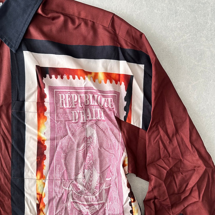 【WANNA】アート柄プリントシャツ ブラウン 1 古着 メンズ