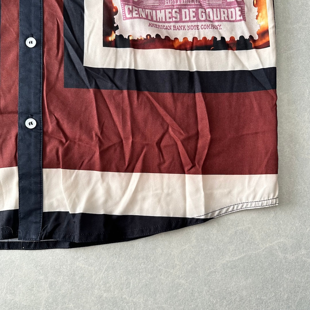 【WANNA】アート柄プリントシャツ ブラウン 1 古着 メンズ