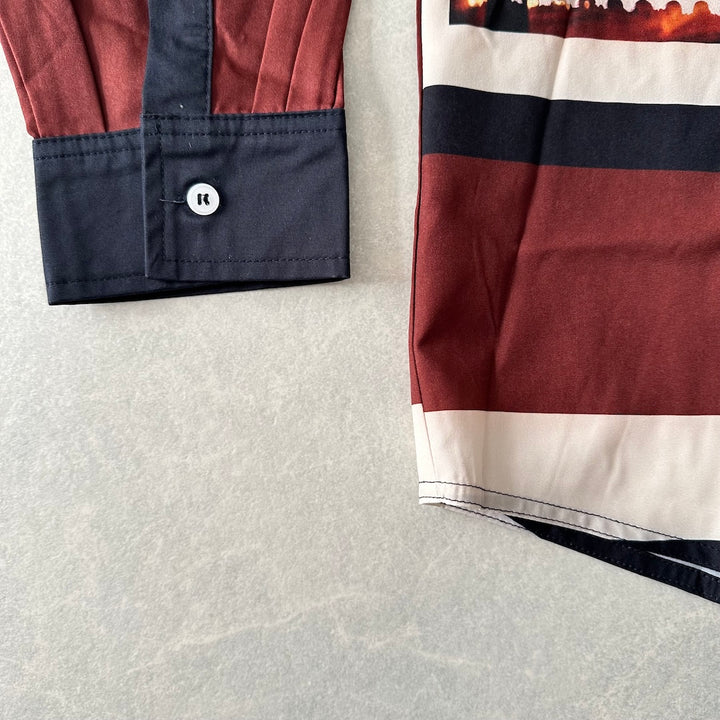 【WANNA】アート柄プリントシャツ ブラウン 1 古着 メンズ