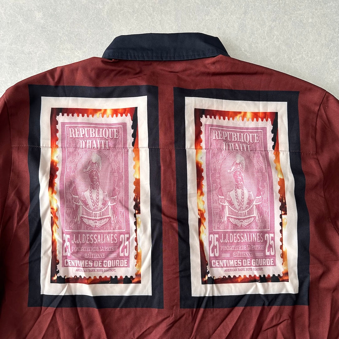 【WANNA】アート柄プリントシャツ ブラウン 1 古着 メンズ