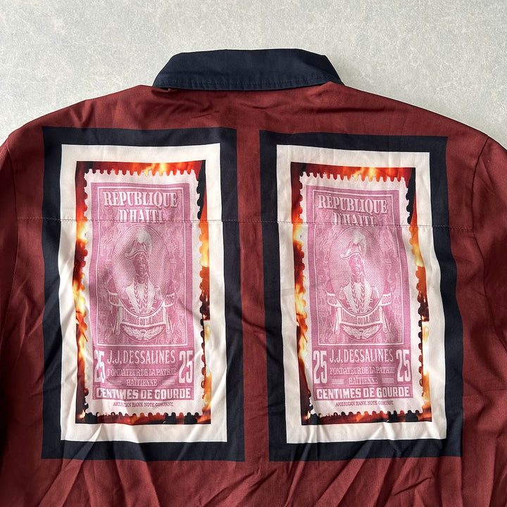 【WANNA】アート柄プリントシャツ ブラウン 1 古着 メンズ