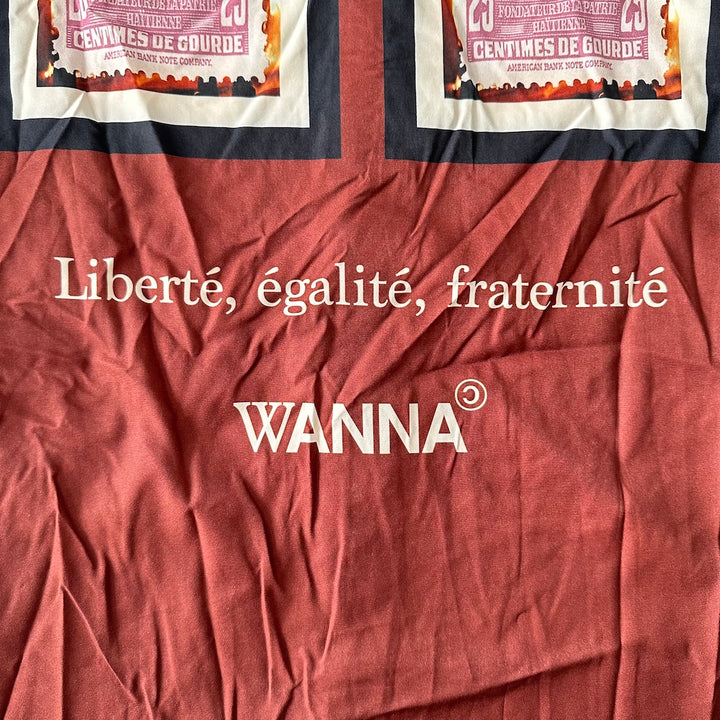 【WANNA】アート柄プリントシャツ ブラウン 1 古着 メンズ