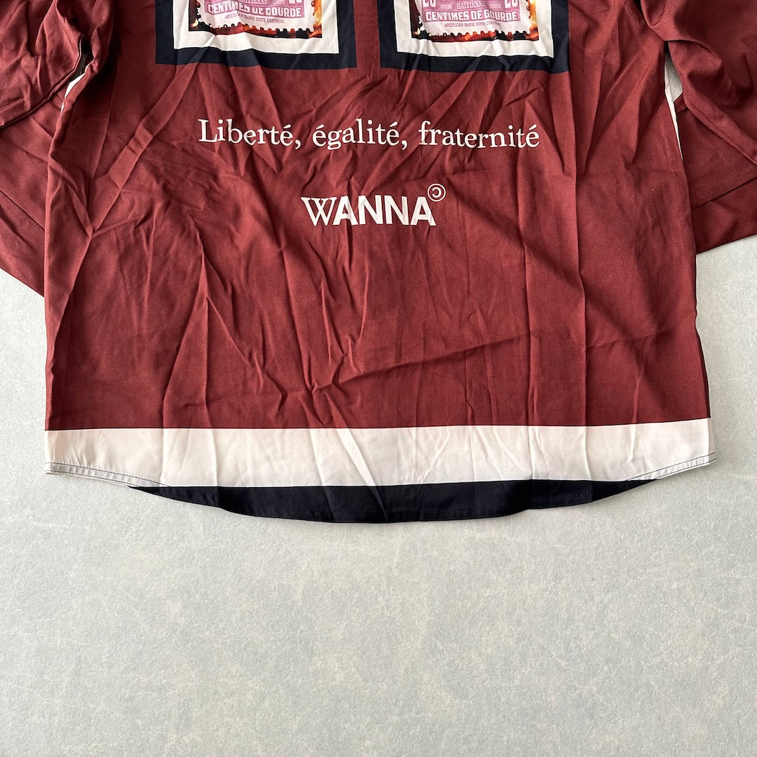 【WANNA】アート柄プリントシャツ ブラウン 1 古着 メンズ