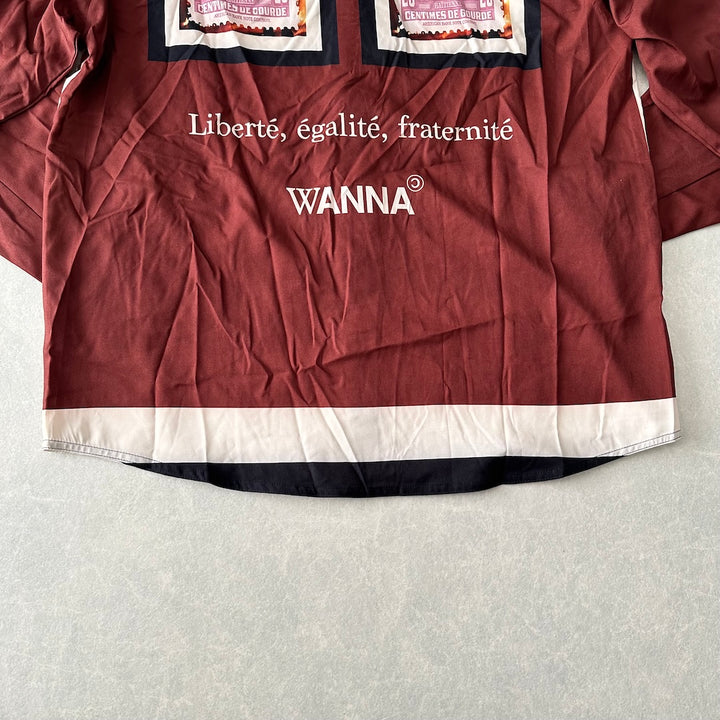 【WANNA】アート柄プリントシャツ ブラウン 1 古着 メンズ