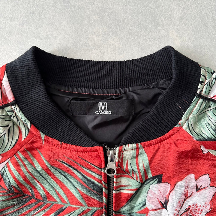 【CAMBIO】ボタニカル柄リーフ花柄ジップブルゾン 総柄 L 古着 メンズ