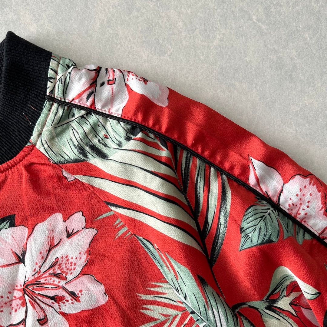 【CAMBIO】ボタニカル柄リーフ花柄ジップブルゾン 総柄 L 古着 メンズ