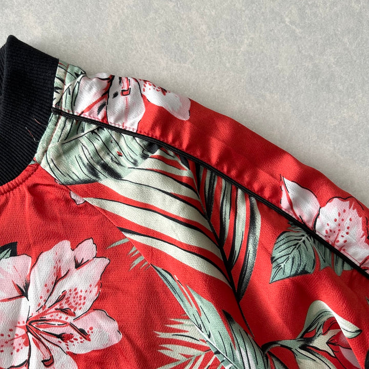 【CAMBIO】ボタニカル柄リーフ花柄ジップブルゾン 総柄 L 古着 メンズ