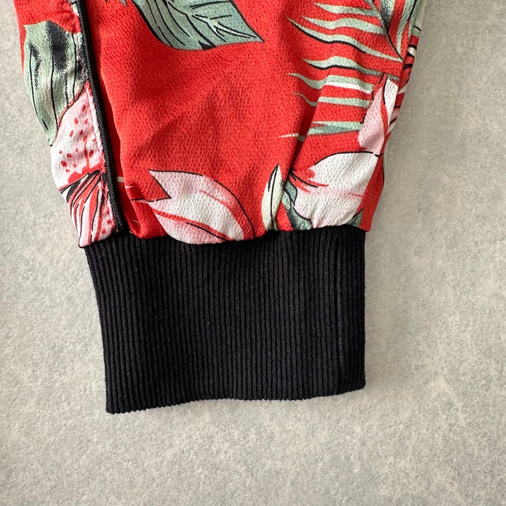 【CAMBIO】ボタニカル柄リーフ花柄ジップブルゾン 総柄 L 古着 メンズ