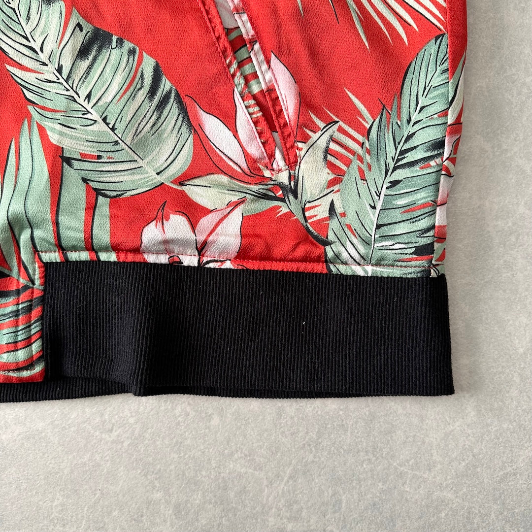 【CAMBIO】ボタニカル柄リーフ花柄ジップブルゾン 総柄 L 古着 メンズ