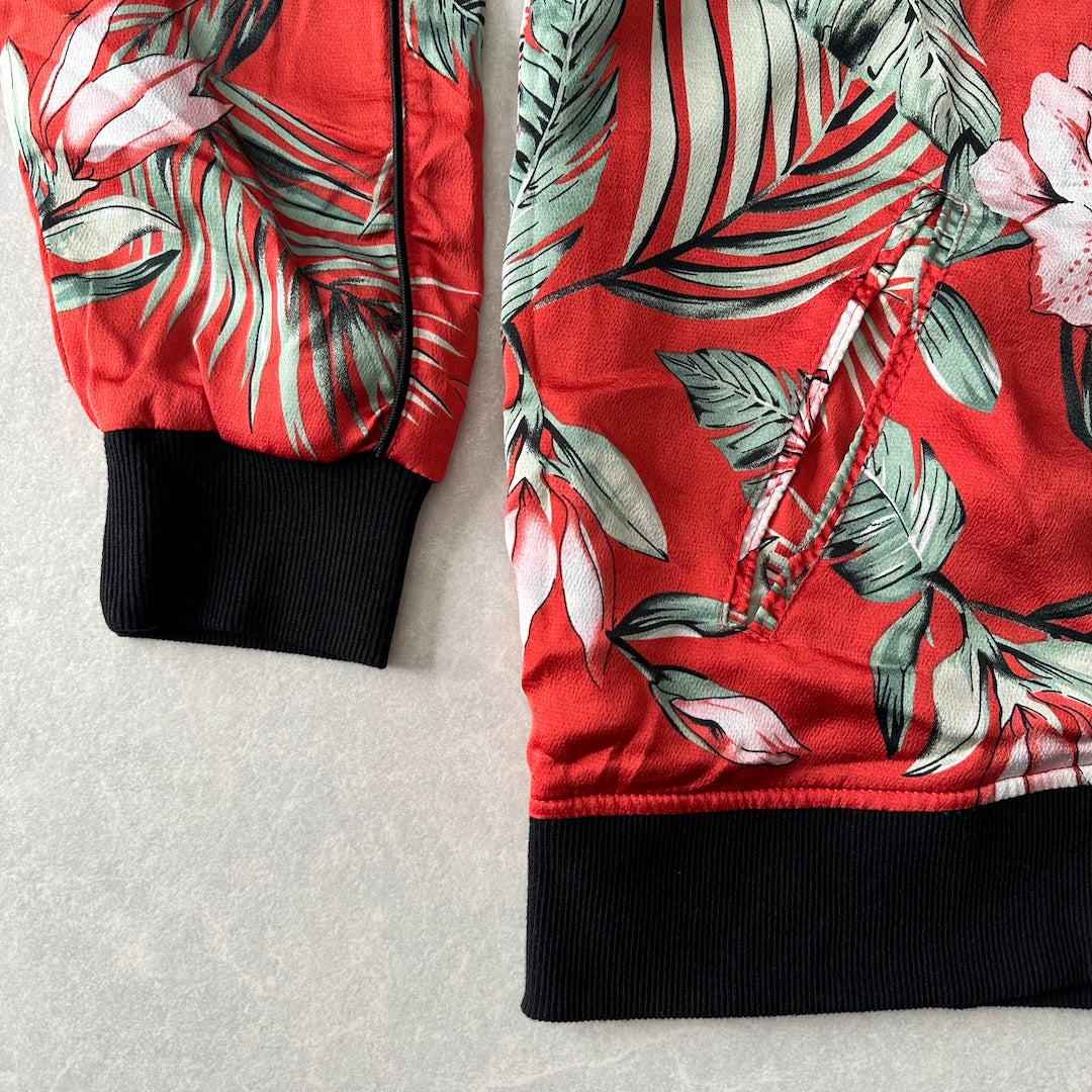 【CAMBIO】ボタニカル柄リーフ花柄ジップブルゾン 総柄 L 古着 メンズ