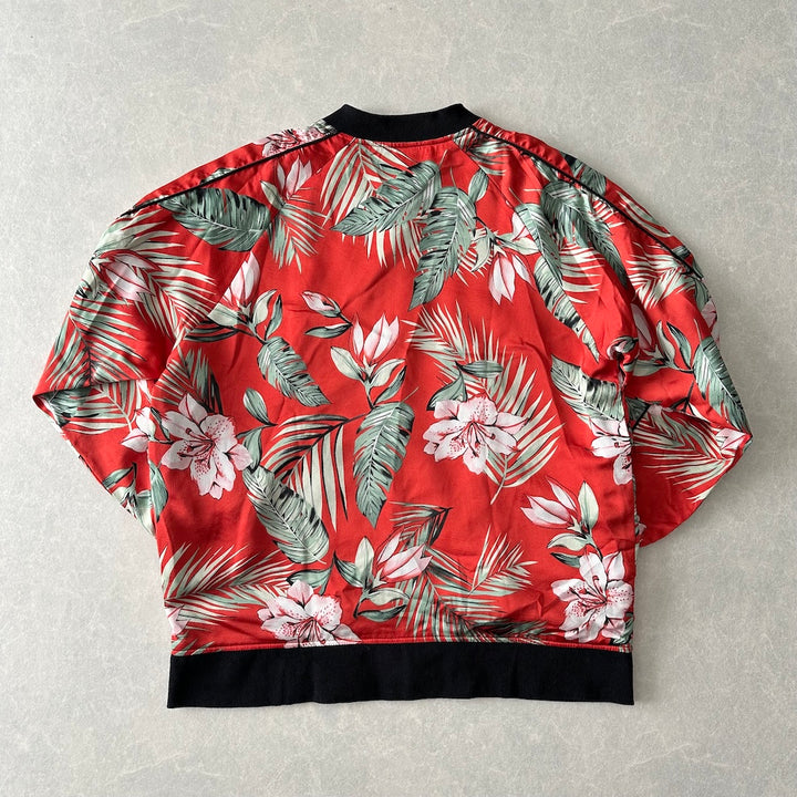 【CAMBIO】ボタニカル柄リーフ花柄ジップブルゾン 総柄 L 古着 メンズ