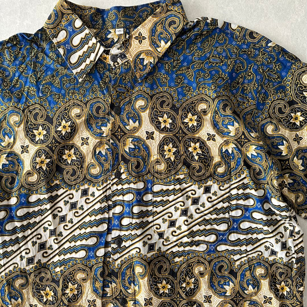 ペイズリー柄半袖シャツ 総柄 XXL 古着 メンズ