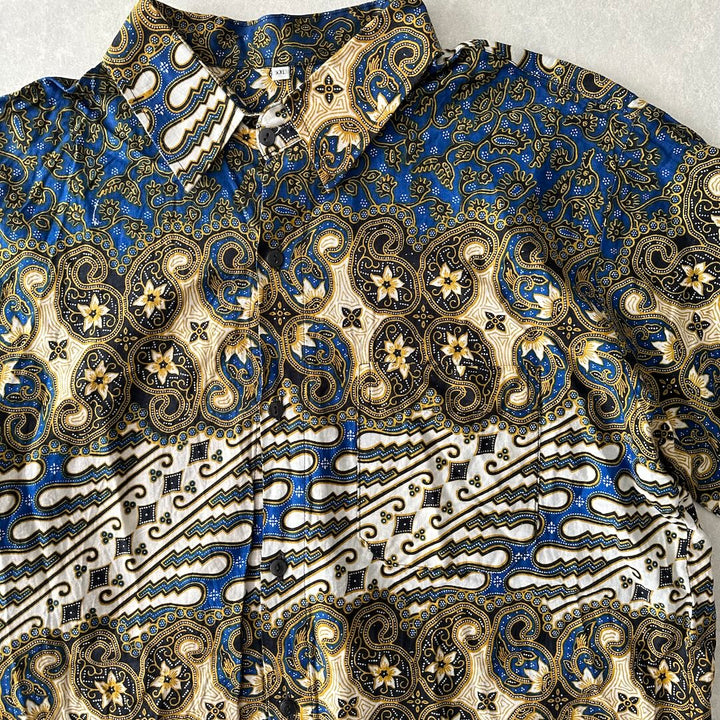 ペイズリー柄半袖シャツ 総柄 XXL 古着 メンズ