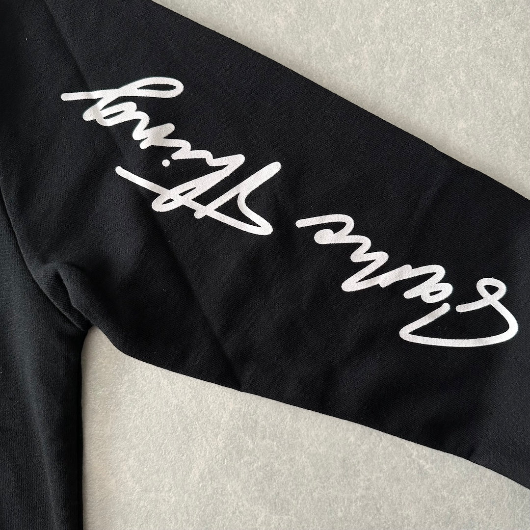 フォトプリントクルーネックプルオーバースウェット ブラック M 古着 メンズ