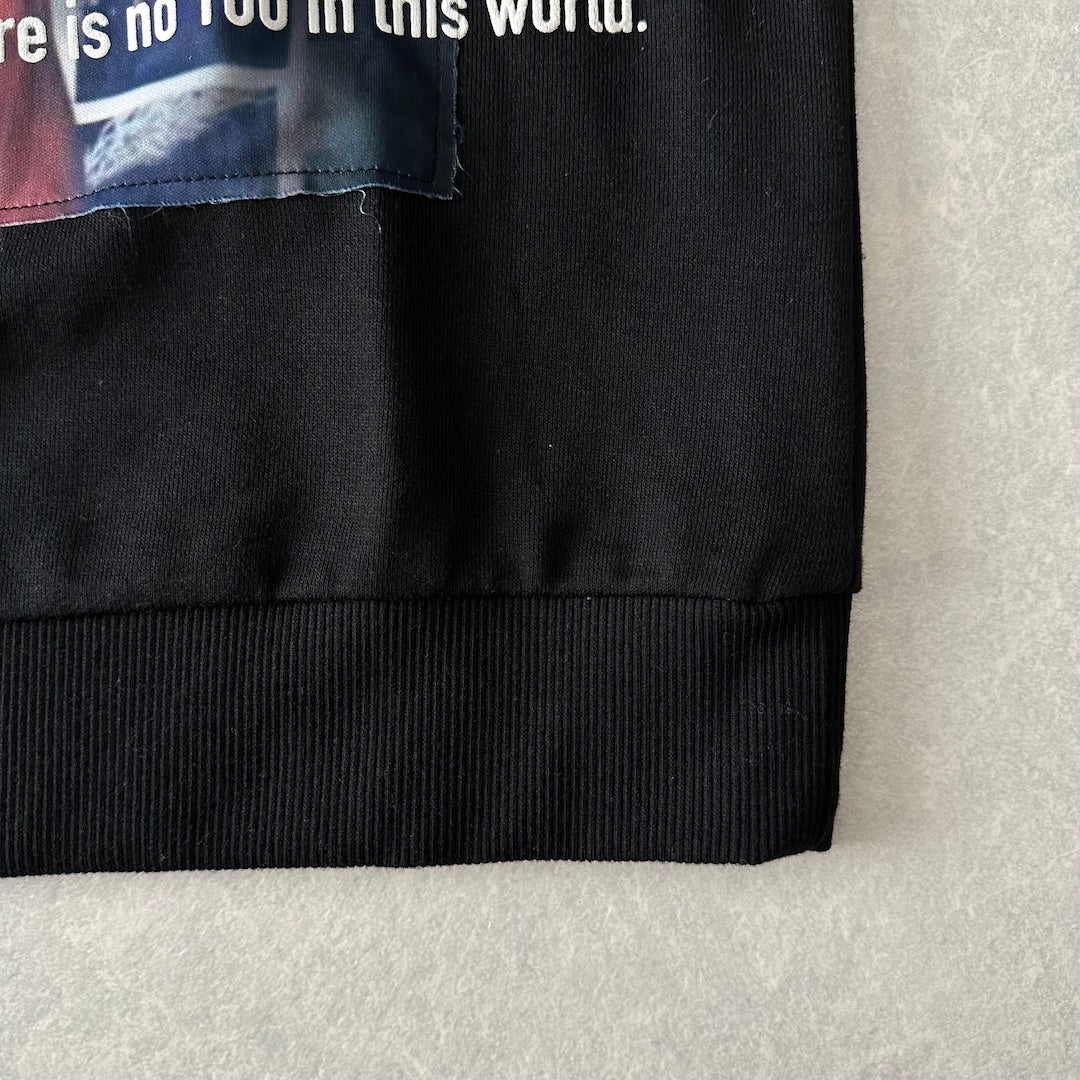 フォトプリントクルーネックプルオーバースウェット ブラック M 古着 メンズ