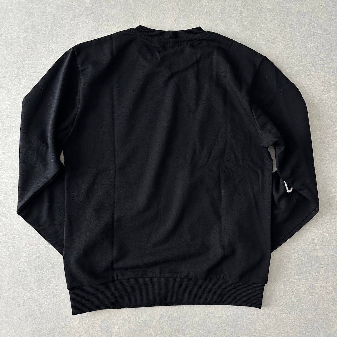 フォトプリントクルーネックプルオーバースウェット ブラック M 古着 メンズ