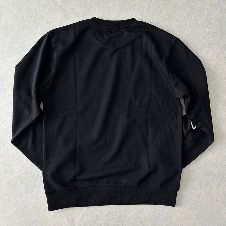 フォトプリントクルーネックプルオーバースウェット ブラック M 古着 メンズ