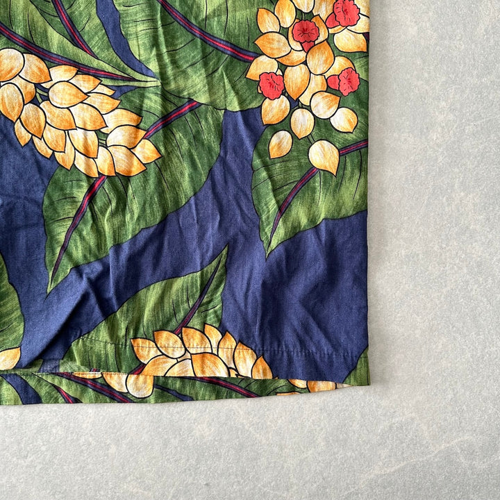 ボタニカル柄リーフ花柄プリント半袖シャツ 総柄 L 古着 メンズ