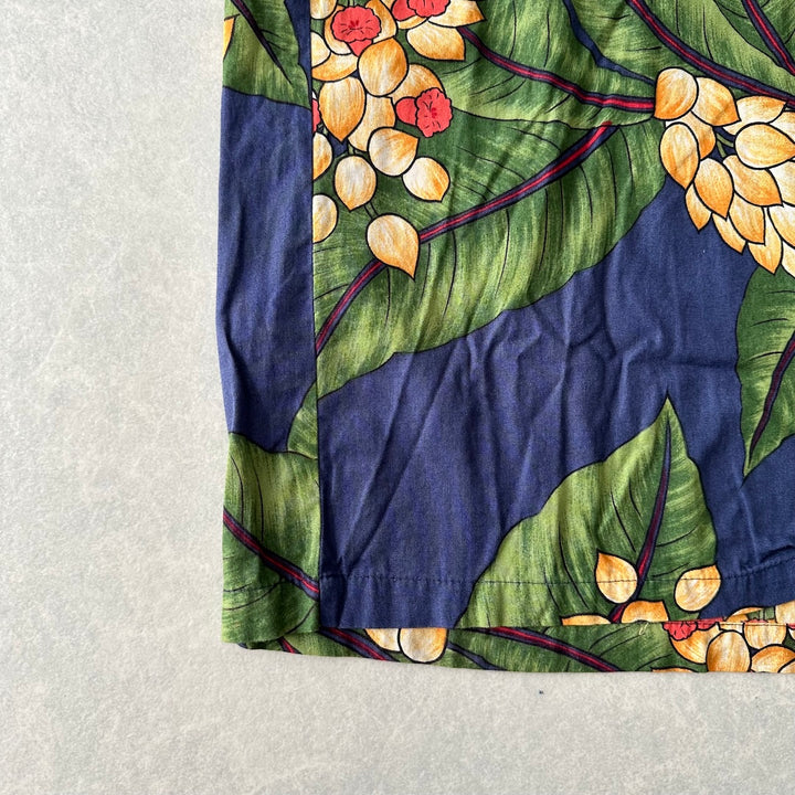 ボタニカル柄リーフ花柄プリント半袖シャツ 総柄 L 古着 メンズ