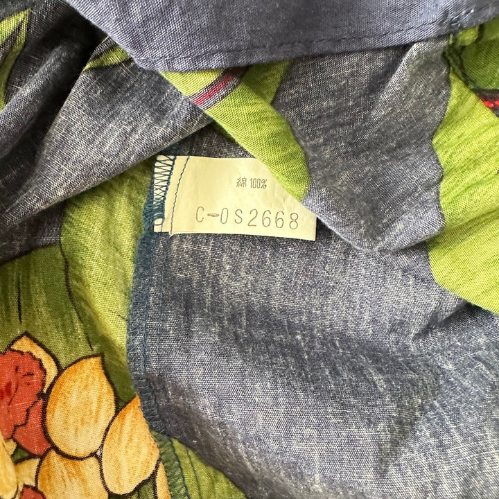 ボタニカル柄リーフ花柄プリント半袖シャツ 総柄 L 古着 メンズ