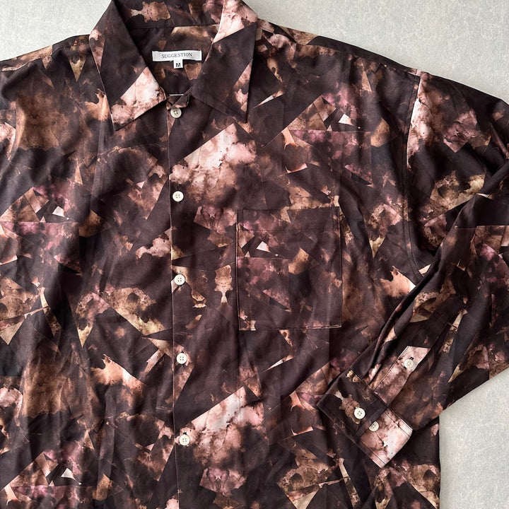 幾何学柄長袖シャツ 総柄 M 古着 メンズ