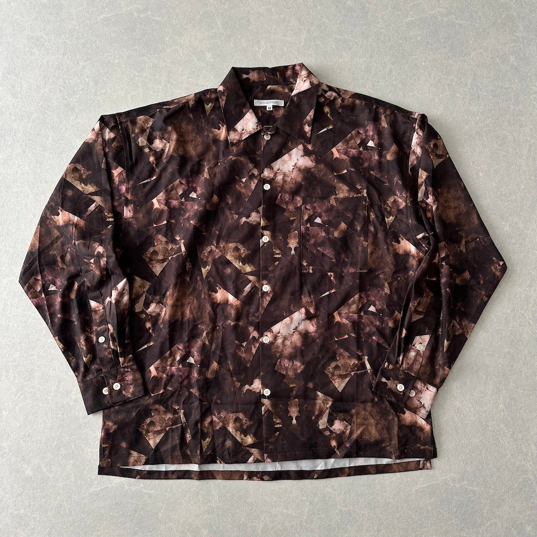 幾何学柄長袖シャツ 総柄 M 古着 メンズ
