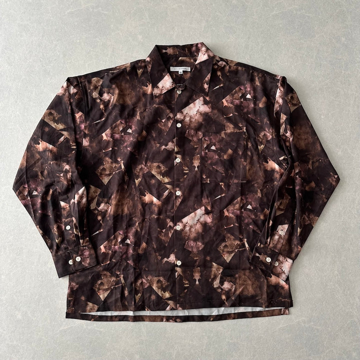 幾何学柄長袖シャツ 総柄 M 古着 メンズ