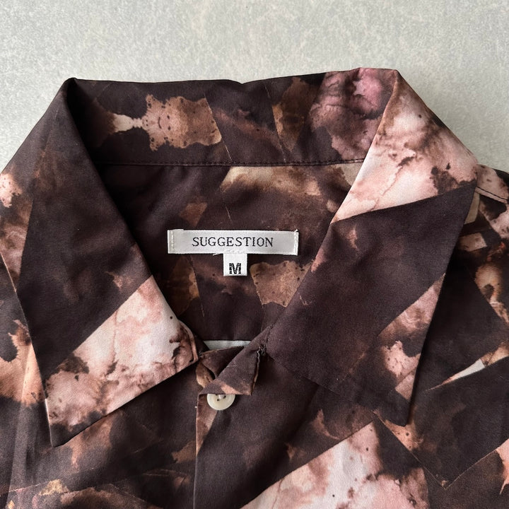 幾何学柄長袖シャツ 総柄 M 古着 メンズ